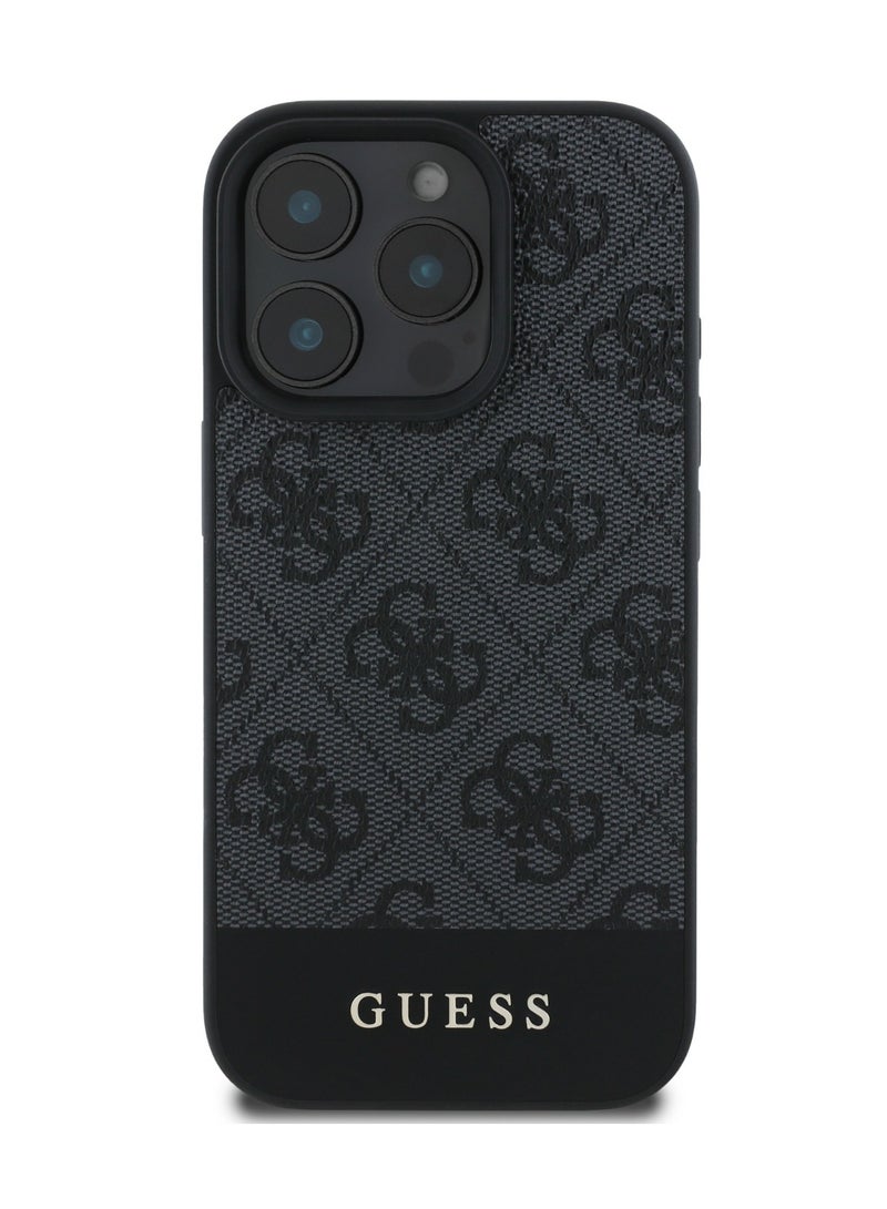 4G PU With Bottom Stripe Classic Logo Case for iPhone 16 Pro max - Black
