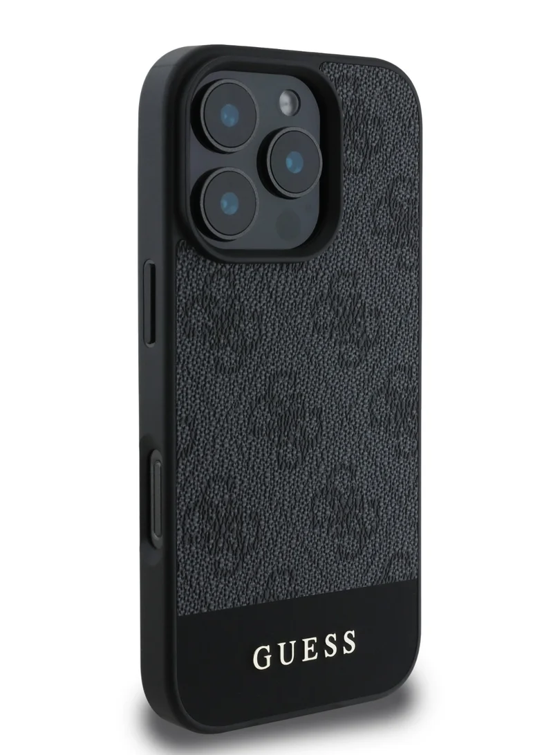 GUESS 4G PU With Bottom Stripe Classic Logo Case for iPhone 16 Pro max - Black