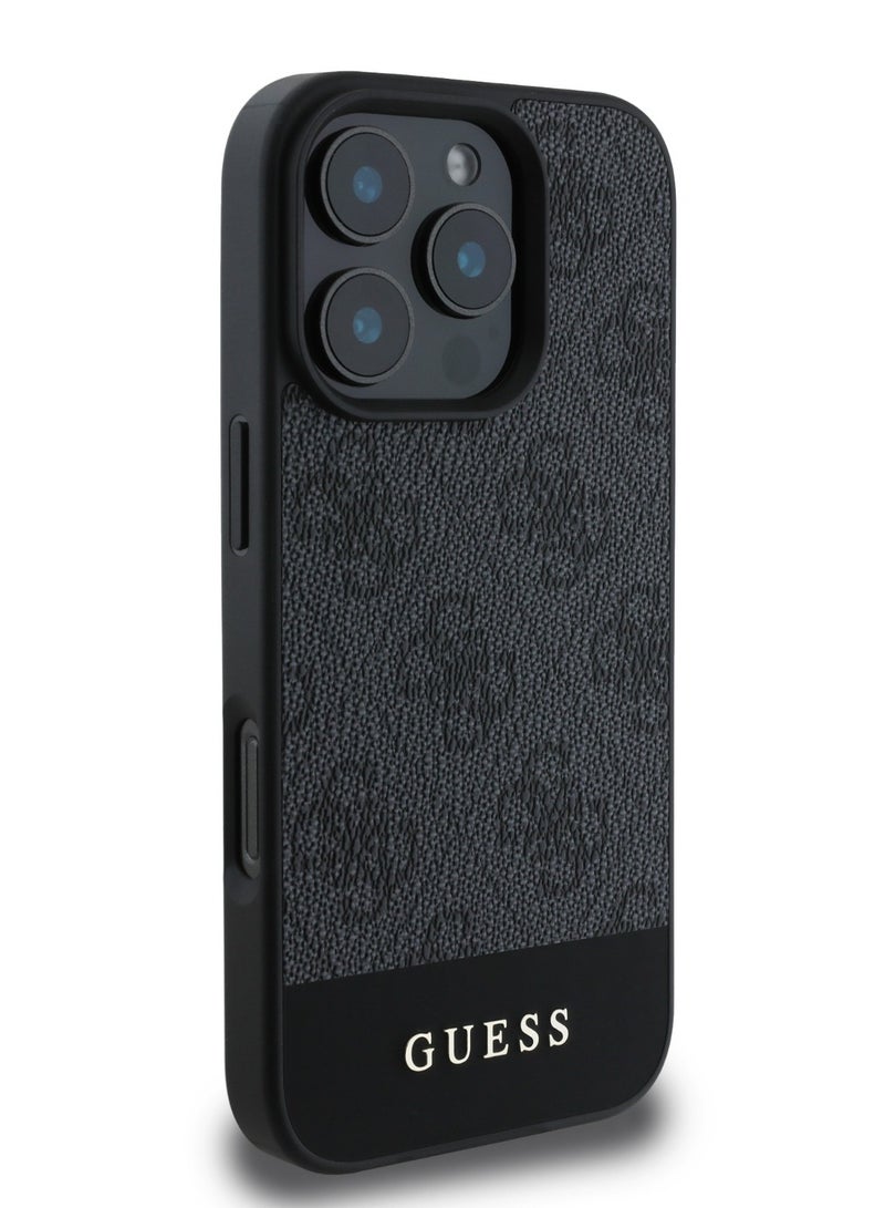 4G PU With Bottom Stripe Classic Logo Case for iPhone 16 Pro max - Black