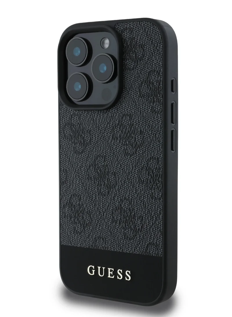 GUESS 4G PU With Bottom Stripe Classic Logo Case for iPhone 16 Pro max - Black