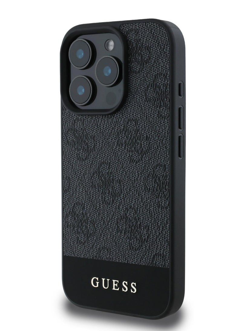 4G PU With Bottom Stripe Classic Logo Case for iPhone 16 Pro max - Black