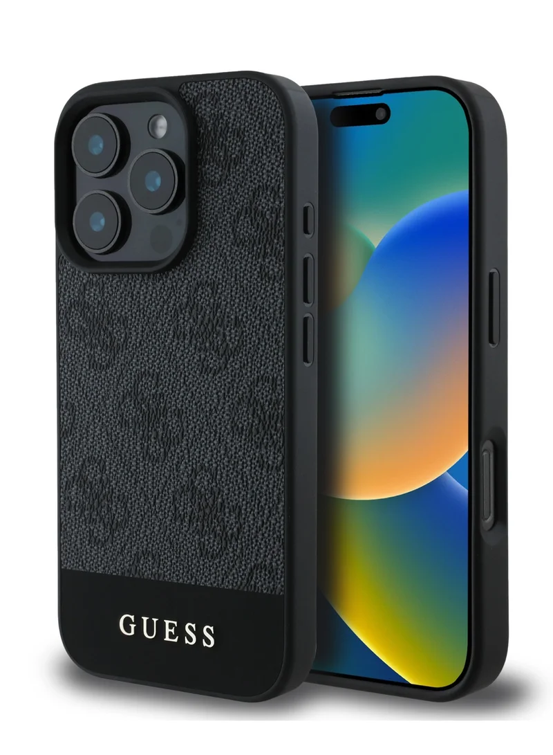 GUESS 4G PU With Bottom Stripe Classic Logo Case for iPhone 16 Pro max - Black