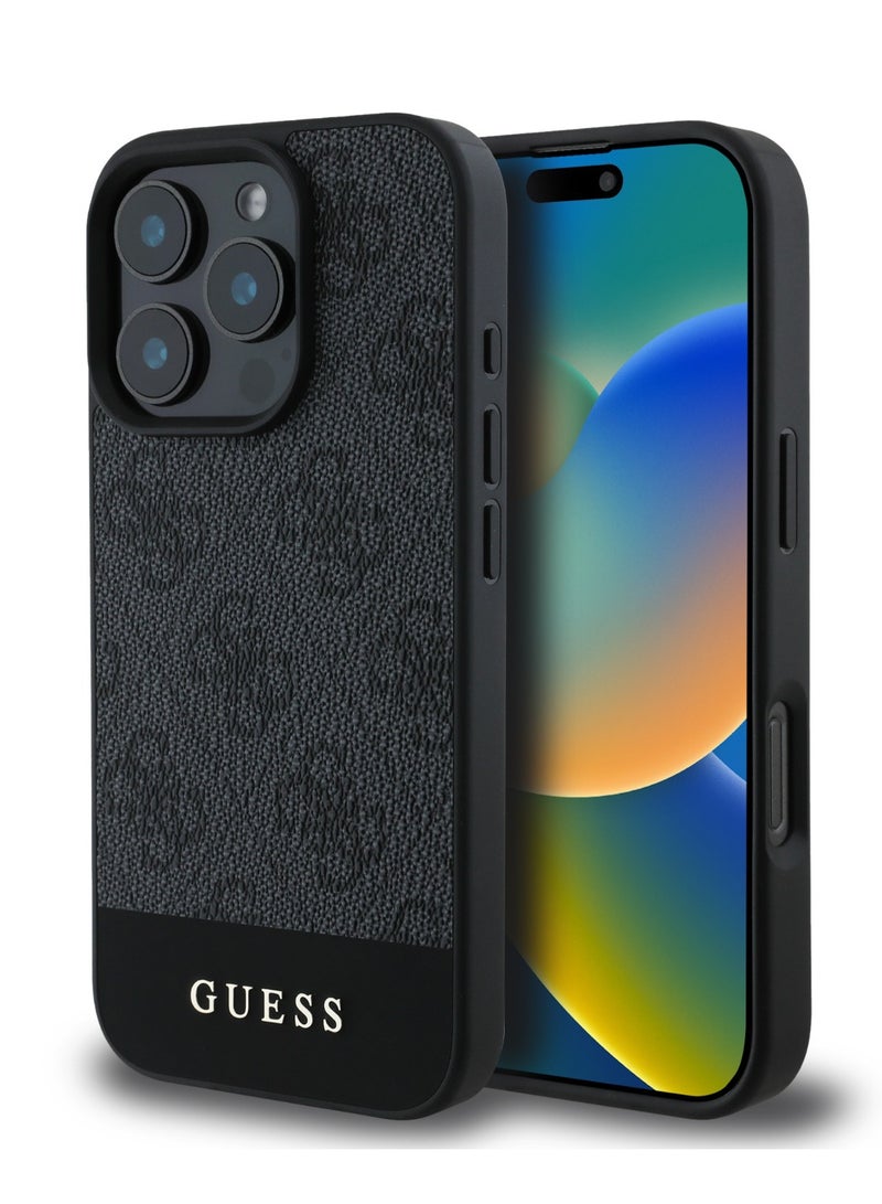 4G PU With Bottom Stripe Classic Logo Case for iPhone 16 Pro max - Black