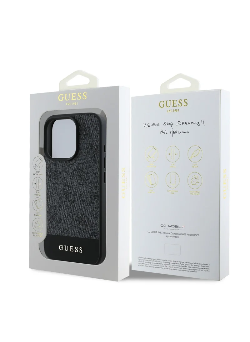 GUESS 4G PU With Bottom Stripe Classic Logo Case for iPhone 16 Pro max - Black
