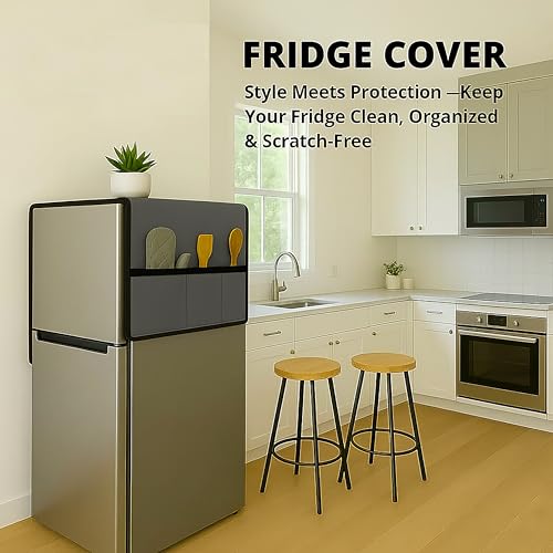 Fancy Walas Refrigerator Single Door Waterproof, Dustproof, Refrigerator Top Cover, Protective Cover for Fridges with Extra Storage Space Nylon Top cover with 6 Storage Pockets ( Grey, 130 x 54 cm ) - Image 5