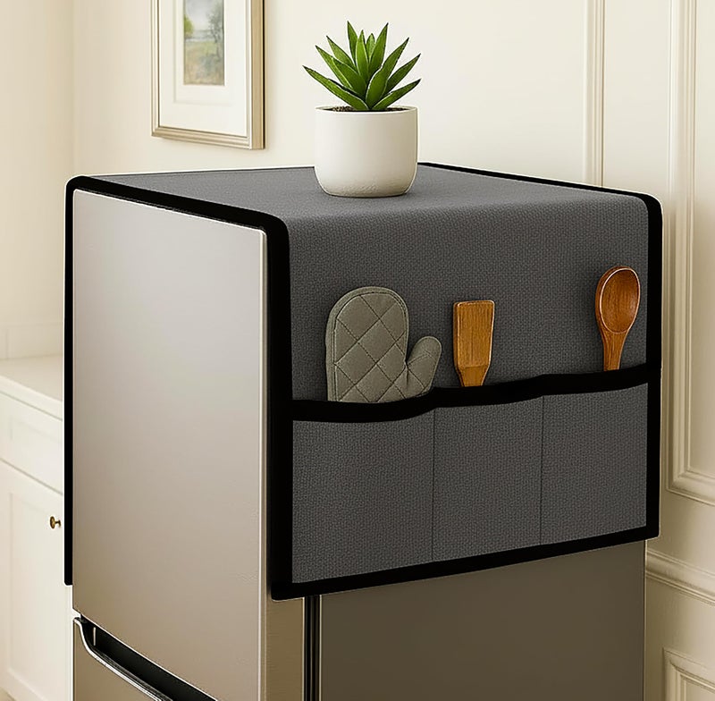 Fancy Walas Refrigerator Single Door Waterproof, Dustproof, Refrigerator Top Cover, Protective Cover for Fridges with Extra Storage Space Nylon Top cover with 6 Storage Pockets ( Grey, 130 x 54 cm ) - Image 1