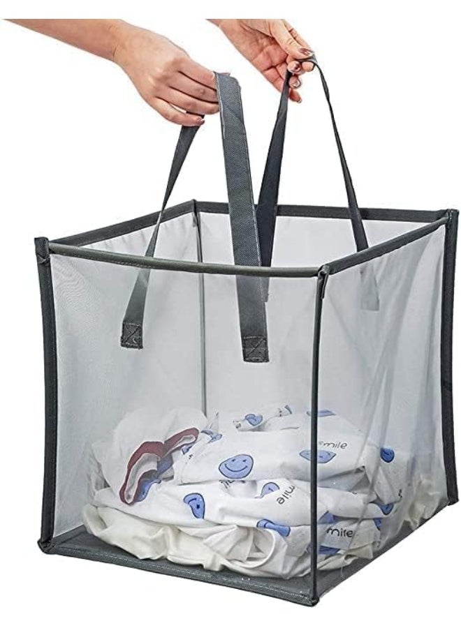 Mesh Popup Laundry Hamper with Handles, Portable Durable Collapsible Storage, Folding Pop-Up Clothes Hampers Basket Foldable Great for College Dorm, Travel, Washing Storage, Kids Room, Grey - Image 1