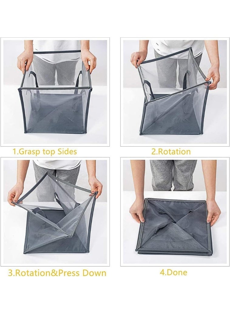 Mesh Popup Laundry Hamper with Handles, Portable Durable Collapsible Storage, Folding Pop-Up Clothes Hampers Basket Foldable Great for College Dorm, Travel, Washing Storage, Kids Room, Grey - Image 5
