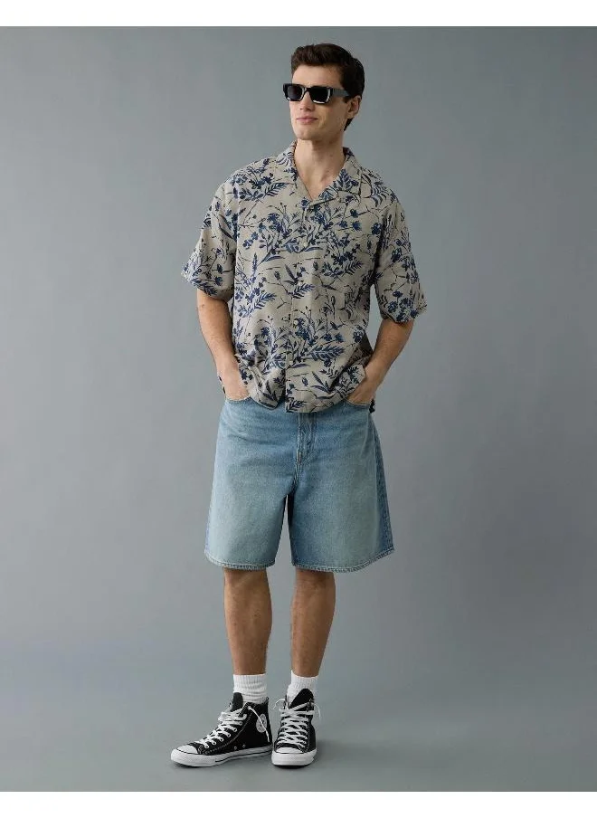 American Eagle AE Poolside Striped Button-Up Shirt