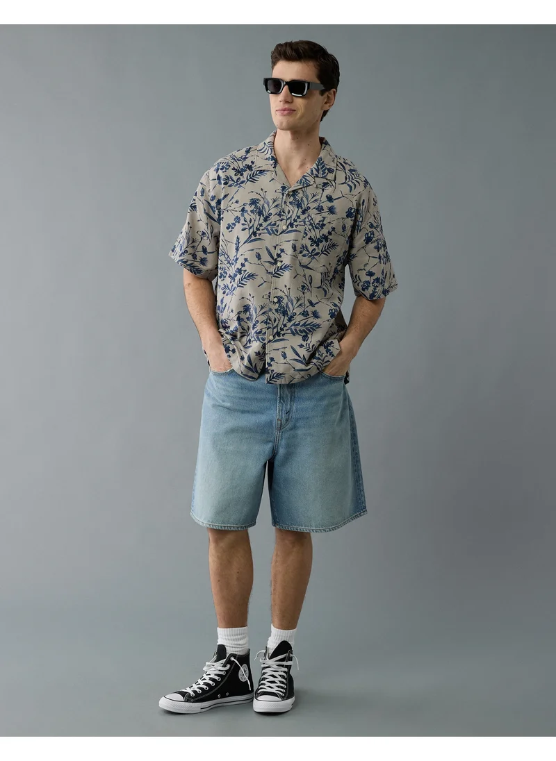 American Eagle AE Poolside Striped Button-Up Shirt
