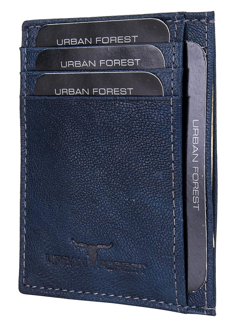 URBANFOREST حامل بطاقات جلد أزرق كريس للرجال - Image 1