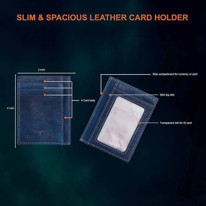 URBANFOREST حامل بطاقات جلد أزرق كريس للرجال - Image 5