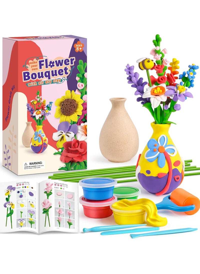 NNEWVANTE Flower Craft Kit for Kids, Make Your Own Flower Bouquet with Air Dry Clay, Arrange Clay Flowers & Create Personalized Art, Great Gifts for Girls - Image 1