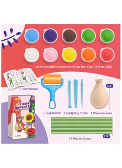 NNEWVANTE Flower Craft Kit for Kids, Make Your Own Flower Bouquet with Air Dry Clay, Arrange Clay Flowers & Create Personalized Art, Great Gifts for Girls  - Image 2