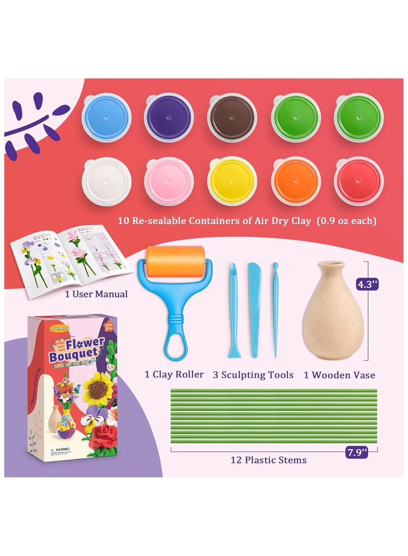NNEWVANTE Flower Craft Kit for Kids, Make Your Own Flower Bouquet with Air Dry Clay, Arrange Clay Flowers & Create Personalized Art, Great Gifts for Girls - Image 2