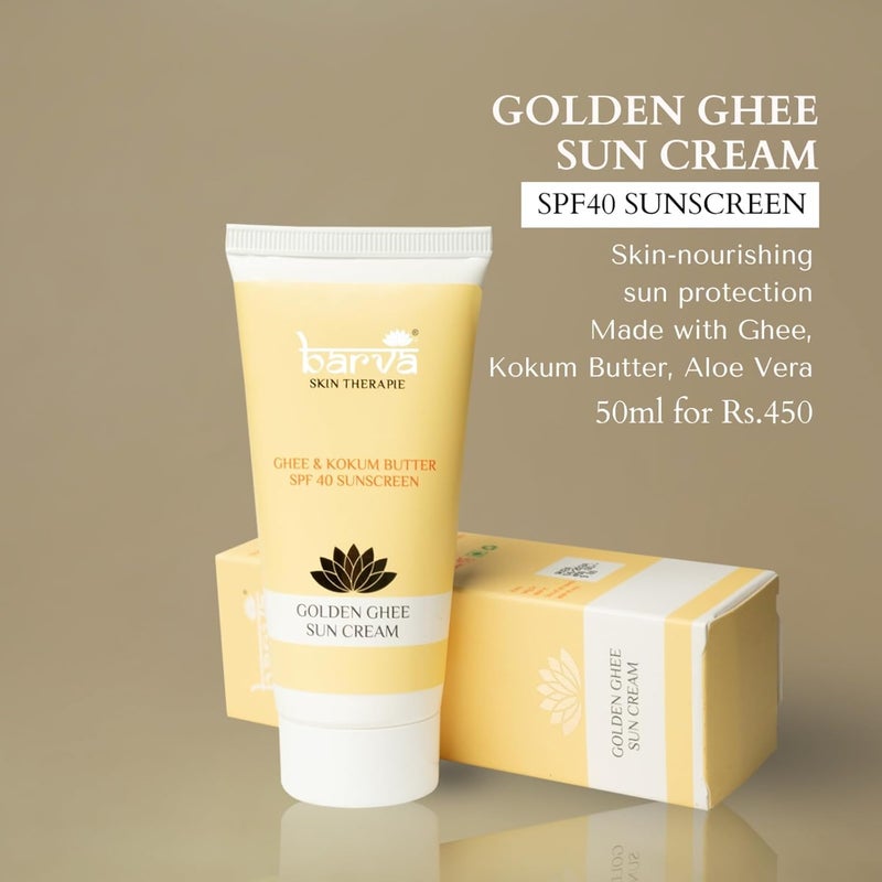 Barva Golden Ghee Sun Cream SPF 40 Sunscreen Enriched with Ghee Kokum Butter Aloe Vera 50ml All - Image 2