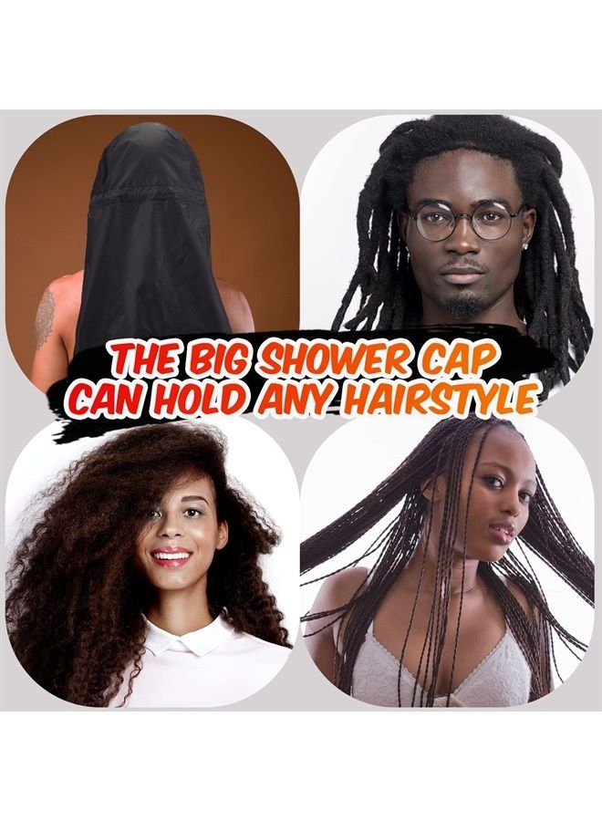 Satinior Braid Shower Cap Large Shower Cap Jumbo Shower Cap for Braid Adjustable and Foldable Braid Shower Cap with Drying Loop Extra Big and Plastic Shower Cap for Long Curly Hair Braids (Black, Leopard) - Image 3