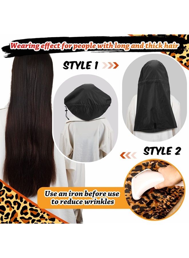 Satinior Braid Shower Cap Large Shower Cap Jumbo Shower Cap for Braid Adjustable and Foldable Braid Shower Cap with Drying Loop Extra Big and Plastic Shower Cap for Long Curly Hair Braids (Black, Leopard) - Image 1
