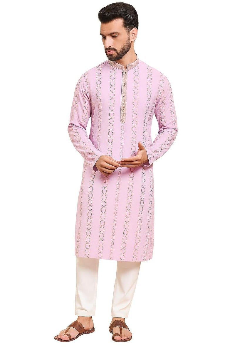 SWAGG INDIA كُرتا قطنية هندسية مزخرفة للرجال - Image 1