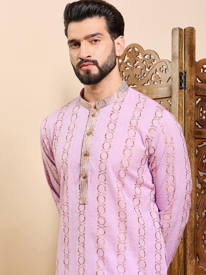 SWAGG INDIA كُرتا قطنية هندسية مزخرفة للرجال - Image 2