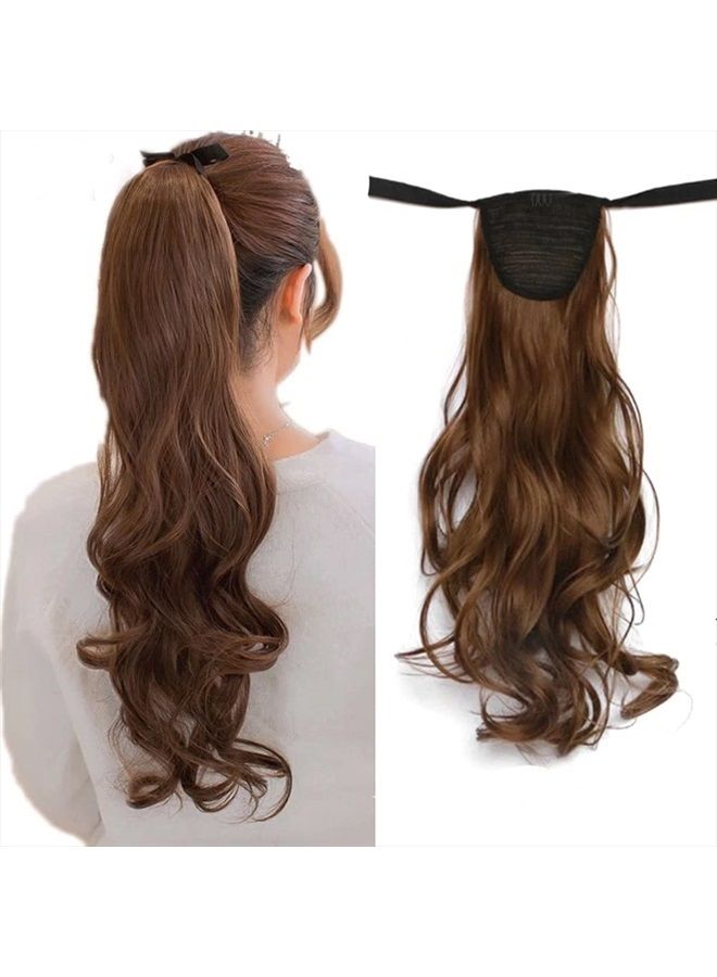 iLUU Observe Hair Color Outdoor! iLUU #12 Golden Brown Ponytail Extension 20" 90g Wavy Curly Tie Up Ponytail Clip in Hair Extensions Hairpiece Binding Extension Natural Synthetic Fibre Hair for Girl - Image 1