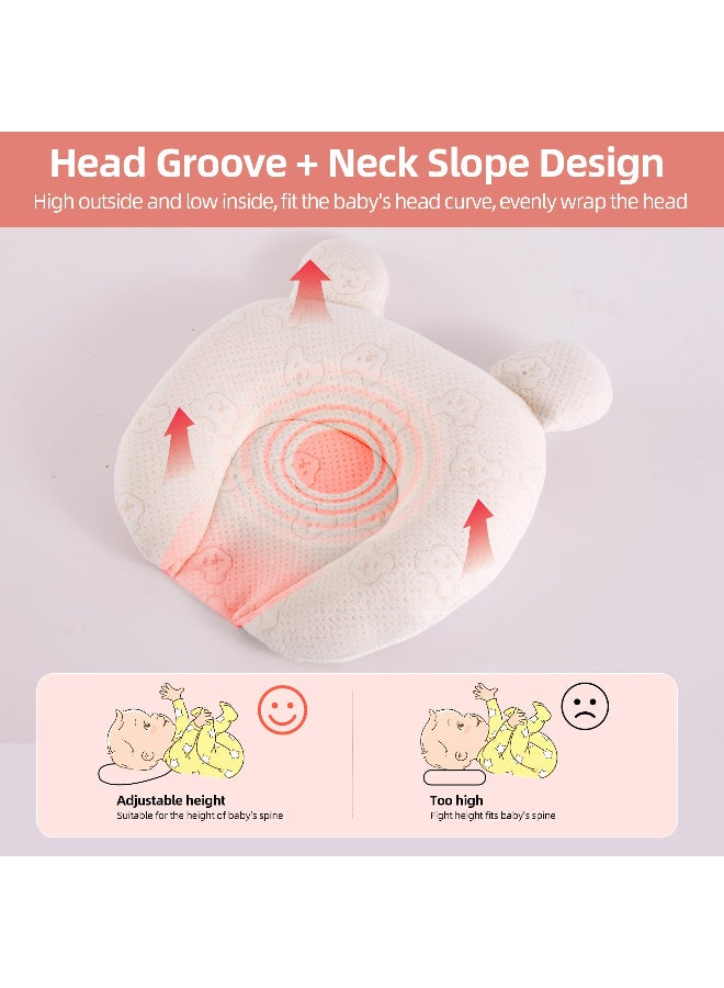 ZERIFAM Baby Head Shaping Pillow, Flat Head Prevention Memory Foam Cushion, Ergonomic Infant Support Pillow with Soft Breathable Organic Cotton Cover, Adjustable Cute Cartoon Bear Pillow. - Image 5