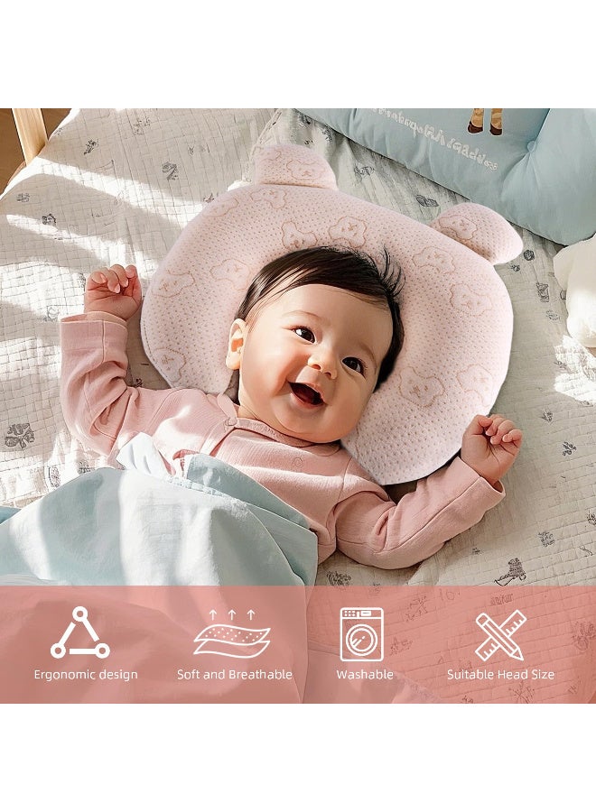 ZERIFAM Baby Head Shaping Pillow, Flat Head Prevention Memory Foam Cushion, Ergonomic Infant Support Pillow with Soft Breathable Organic Cotton Cover, Adjustable Cute Cartoon Bear Pillow. - Image 2