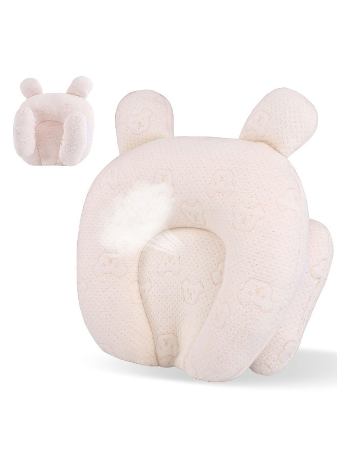 ZERIFAM Baby Head Shaping Pillow, Flat Head Prevention Memory Foam Cushion, Ergonomic Infant Support Pillow with Soft Breathable Organic Cotton Cover, Adjustable Cute Cartoon Bear Pillow. - Image 1