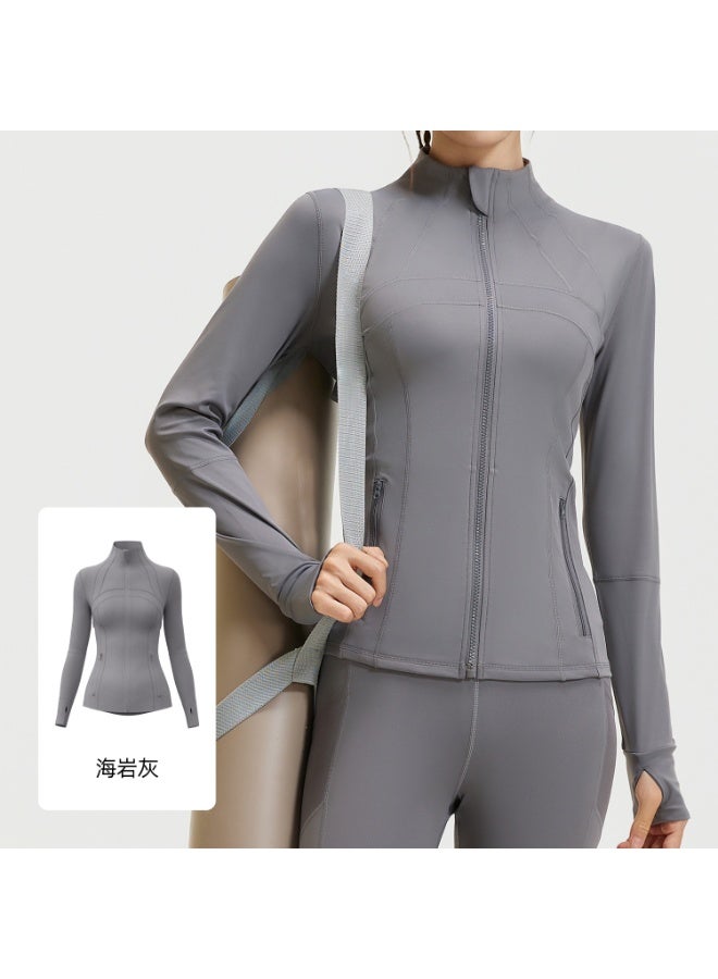 Splicing Fitness Top Jacket Breathable Elastic Pocket Running Sports Yoga Suit Long Sleeve Women's Summer - Image 1