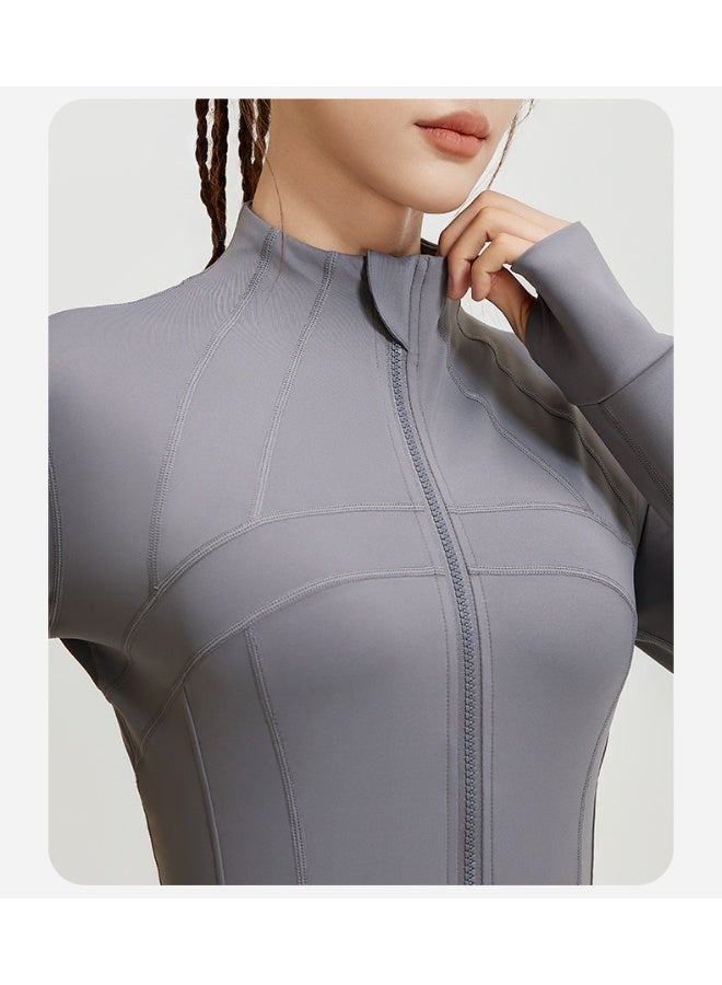 Splicing Fitness Top Jacket Breathable Elastic Pocket Running Sports Yoga Suit Long Sleeve Women's Summer - Image 3