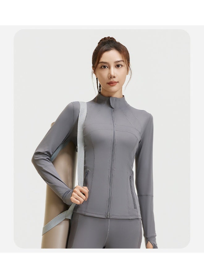 Splicing Fitness Top Jacket Breathable Elastic Pocket Running Sports Yoga Suit Long Sleeve Women's Summer - Image 2