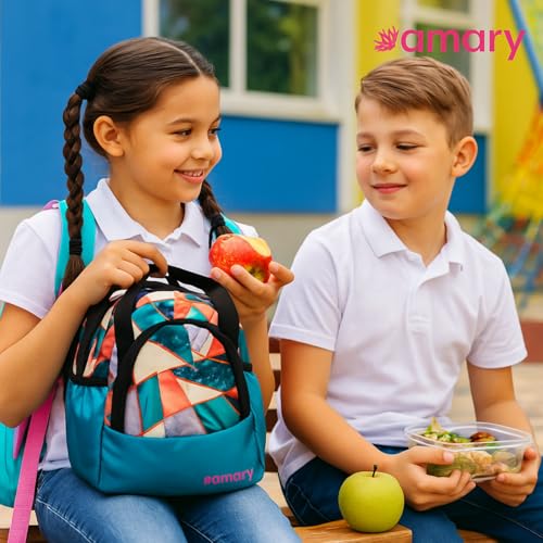 AMARY Lunch Bag for Kids – Water-Repellent, Durable Zipper & Stitching | Spacious Tiffin Carrier with Front Pocket & Bottle Holder | Multipurpose Storage Use - (Boat Pattern, Navy Blue) - Image 4