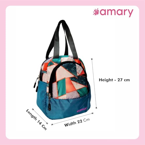 AMARY Lunch Bag for Kids – Water-Repellent, Durable Zipper & Stitching | Spacious Tiffin Carrier with Front Pocket & Bottle Holder | Multipurpose Storage Use - (Boat Pattern, Navy Blue) - Image 5