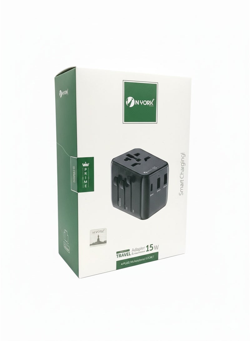 NYORK Travel Adapter – 4 Plug Multinational Socket, Universal AC Power Converter - Image 1