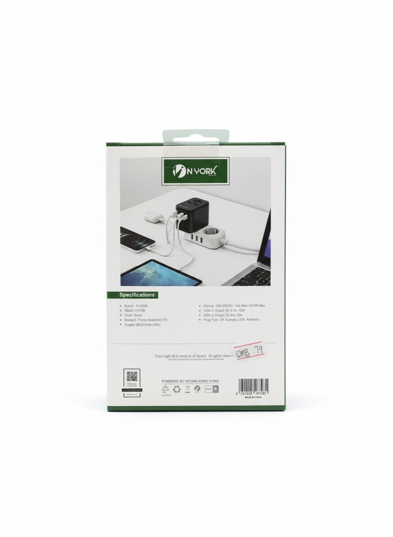 NYORK Travel Adapter – 4 Plug Multinational Socket, Universal AC Power Converter - Image 2