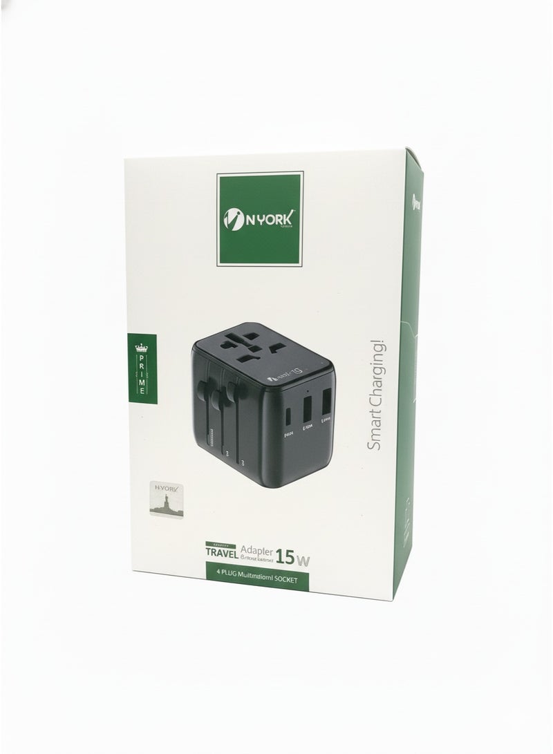 NYORK Travel Adapter – 4 Plug Multinational Socket, Universal AC Power Converter - Image 3