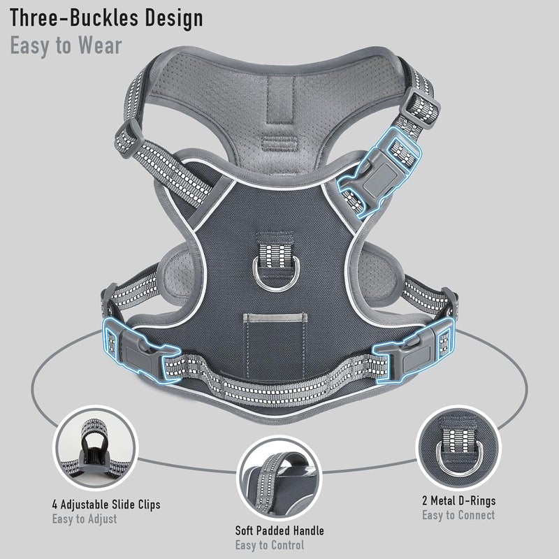 AUNZO No-Pull Adjustable Dog Harness for Small Dogs,Easy Control with Handle, Havanese Chihuahua Puggle, Inescapable, Ez Walking, Safe Reflective Strips, No Rub,No Choke, Gray, S - Image 3