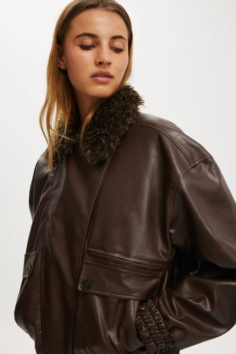 Cotton On  DARCY FAUX LEATHER BOMBER for Women | Best Price UAE