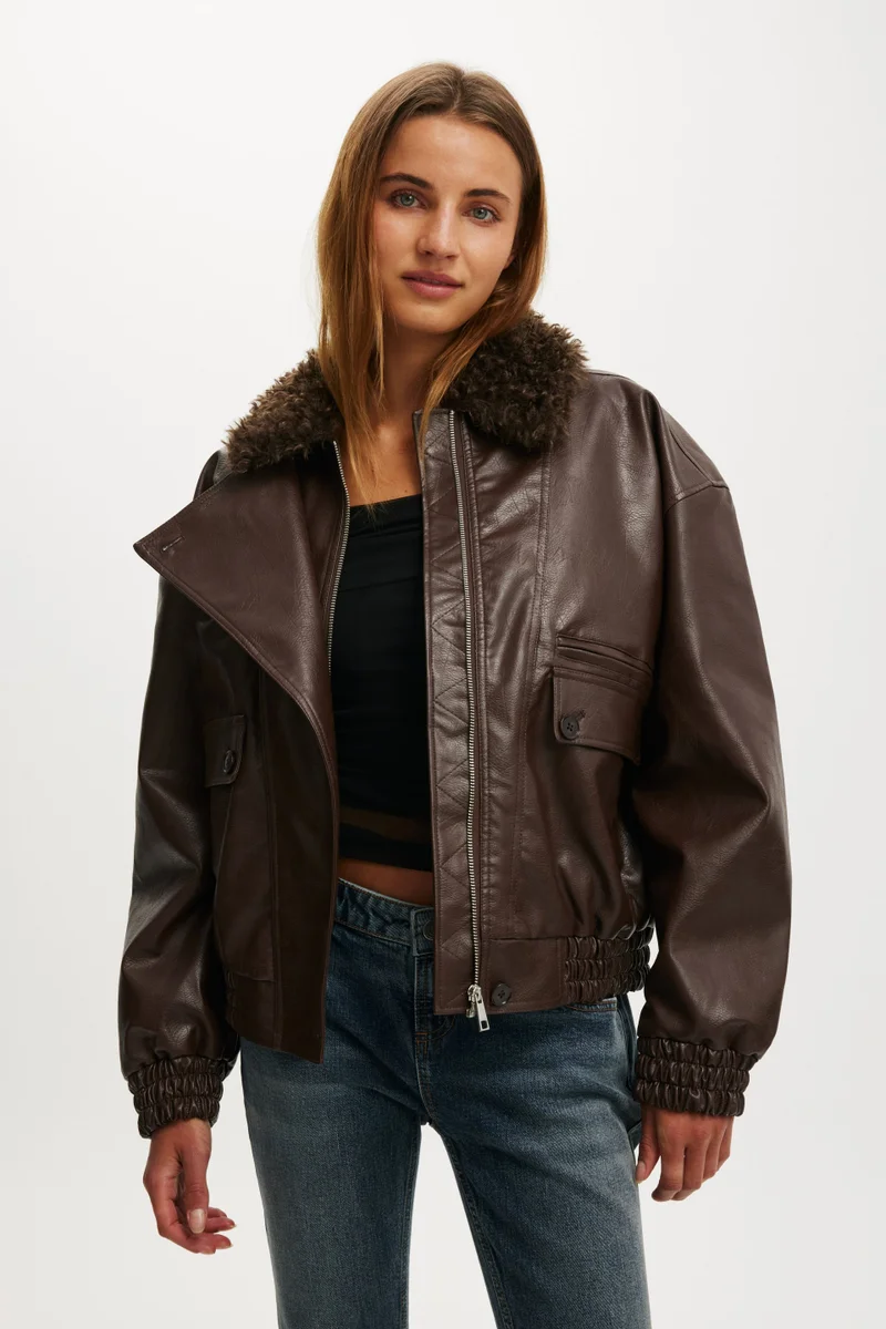Cotton On  DARCY FAUX LEATHER BOMBER for Women | Best Price UAE