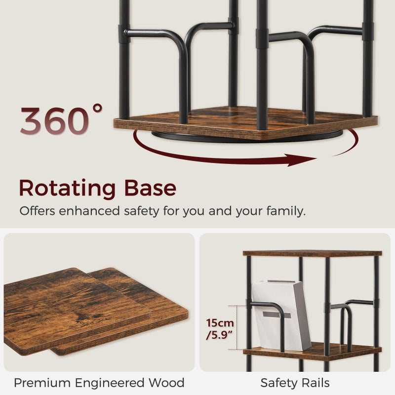 MAHANCRIS 5-Tier Rotating Bookshelf, Freestanding Corner Bookshelf, 360Â° Spinning Bookcase, Industrial Style Storage Rack with Rails, for Living Room, Bedroom, Study, Rustic Brown and Black BKHR1601 - Image 5