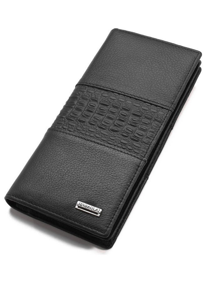 NIBEMINENT Leather Wallet Purse With Crocodile Pattern On The Top Black  - Image 1