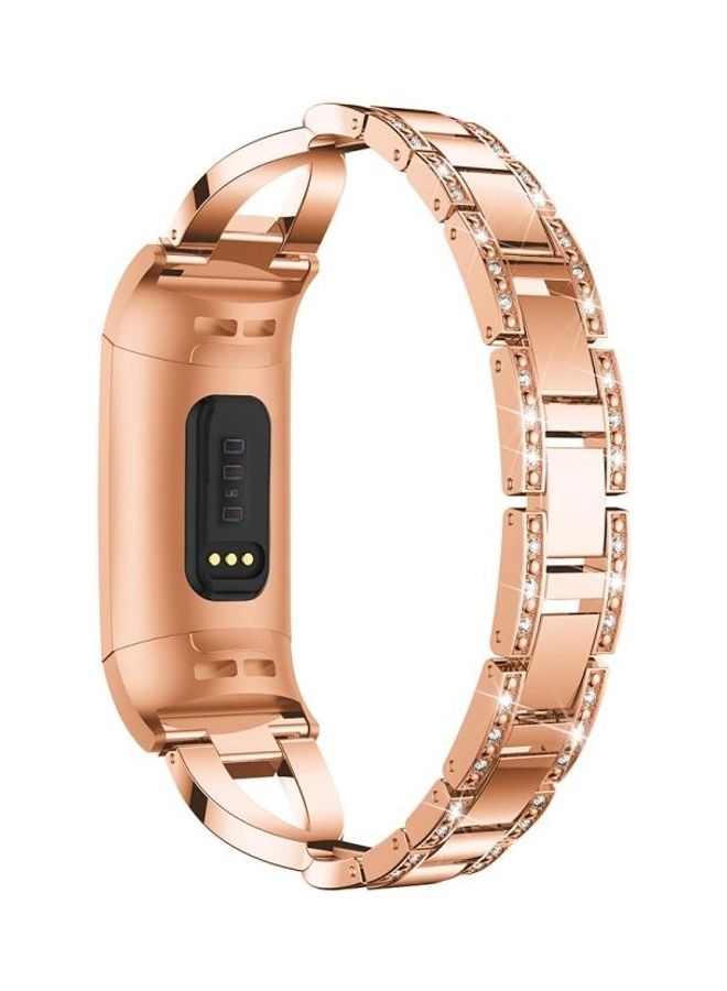 NIBEMINENT X-Shaped Diamond-Studded Metal Steel Wrist Strap For Fitbit Charge 3 Rose Gold - Image 4