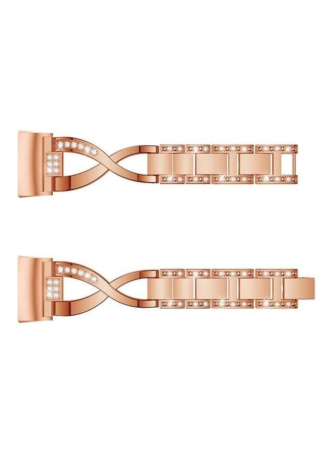NIBEMINENT X-Shaped Diamond-Studded Metal Steel Wrist Strap For Fitbit Charge 3 Rose Gold - Image 3