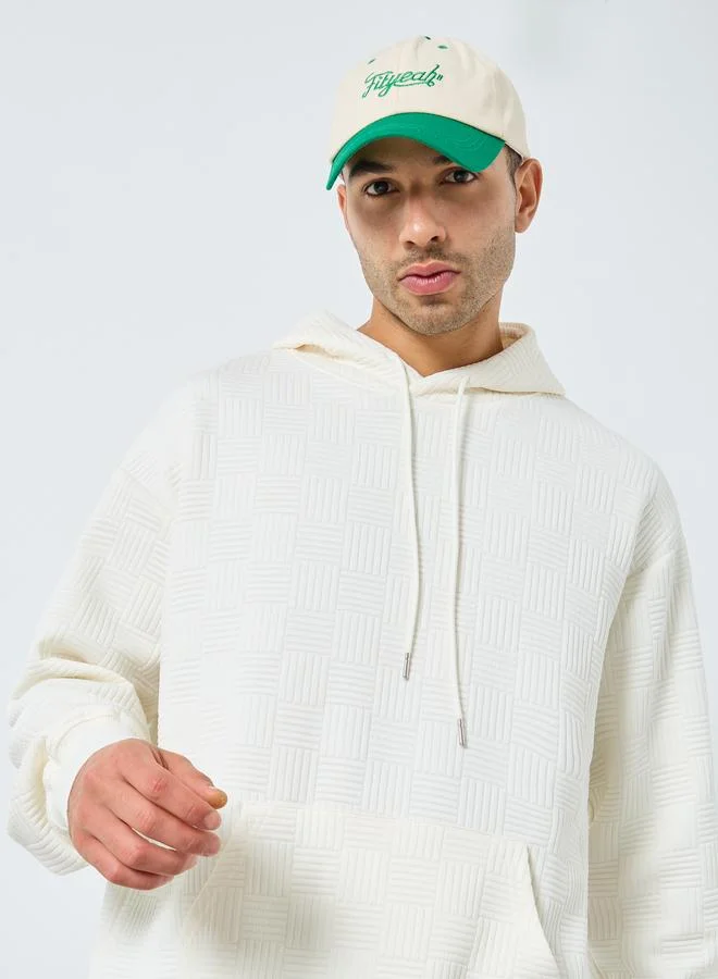 Styli Cream Geo Textured Oversized Hoodie