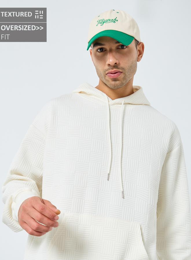 Styli Cream Geo Textured Oversized Hoodie - Image 1