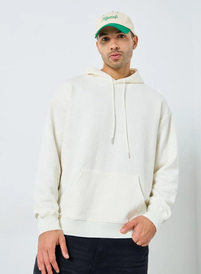 Styli Styli Cream Geo Textured Oversized Hoodie