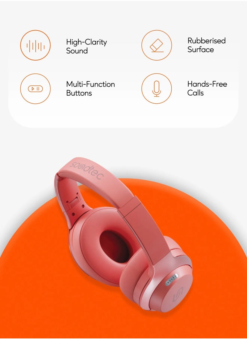 porodo - Soundtec Eclipse Wireless Over-Ear Headphone / 40mm Speaker Spec / 50 Hours Playtime / Multi-Function Buttons - Red - Image 1