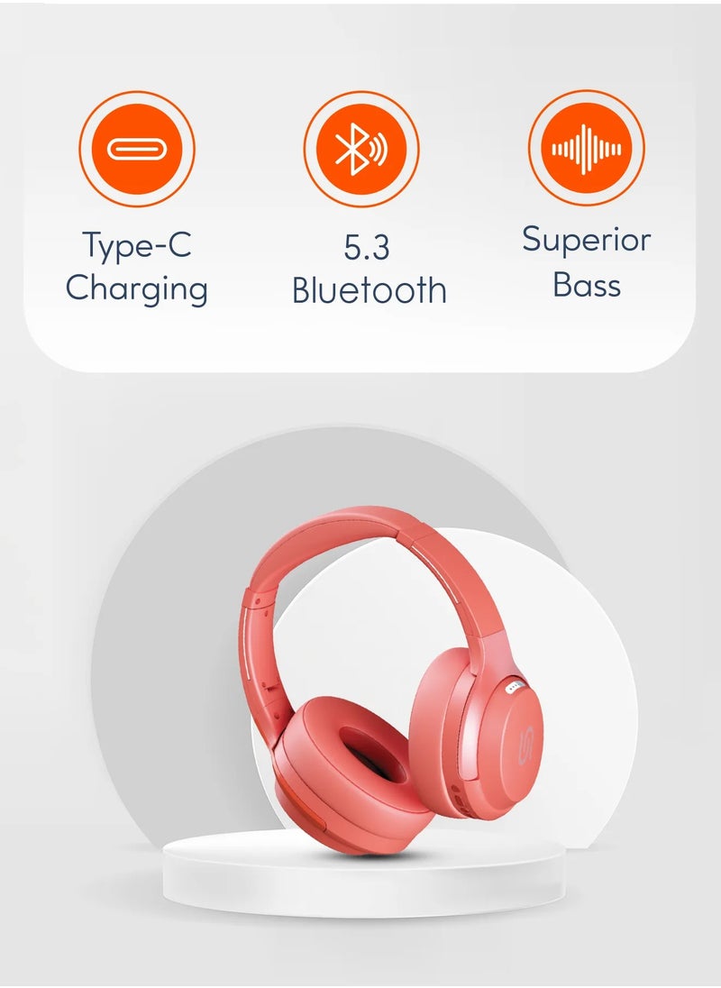 porodo - Soundtec Eclipse Wireless Over-Ear Headphone / 40mm Speaker Spec / 50 Hours Playtime / Multi-Function Buttons - Red - Image 1