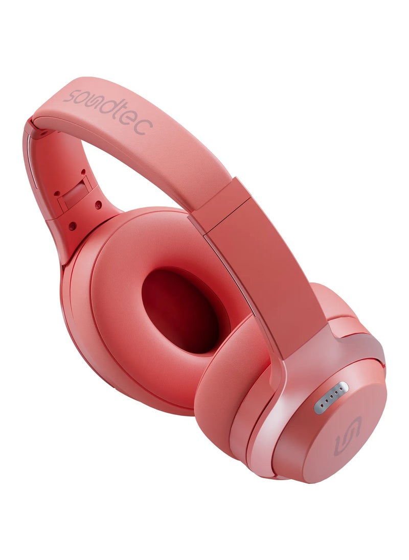 porodo - Soundtec Eclipse Wireless Over-Ear Headphone / 40mm Speaker Spec / 50 Hours Playtime / Multi-Function Buttons - Red - Image 1