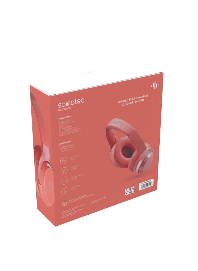 porodo - Soundtec Eclipse Wireless Over-Ear Headphone / 40mm Speaker Spec / 50 Hours Playtime / Multi-Function Buttons - Red - Image 1